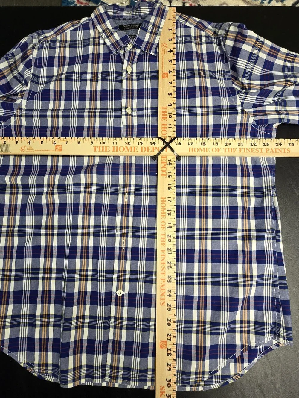 Banana Republic Mens L Blue Plaid Long Sleeve Camden Classic Fit Button Up